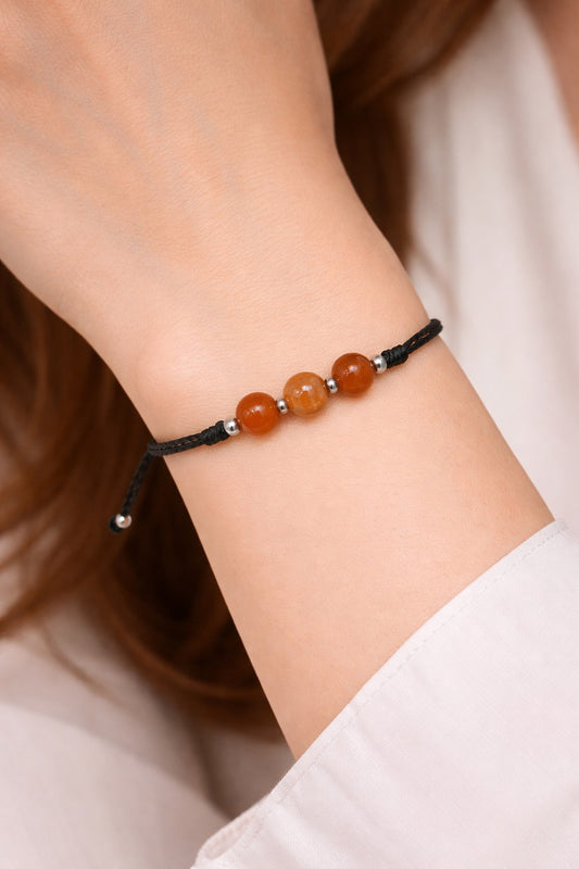 Pulsera Trinidad - Doble Hilo Encerado color negro con Sardónice