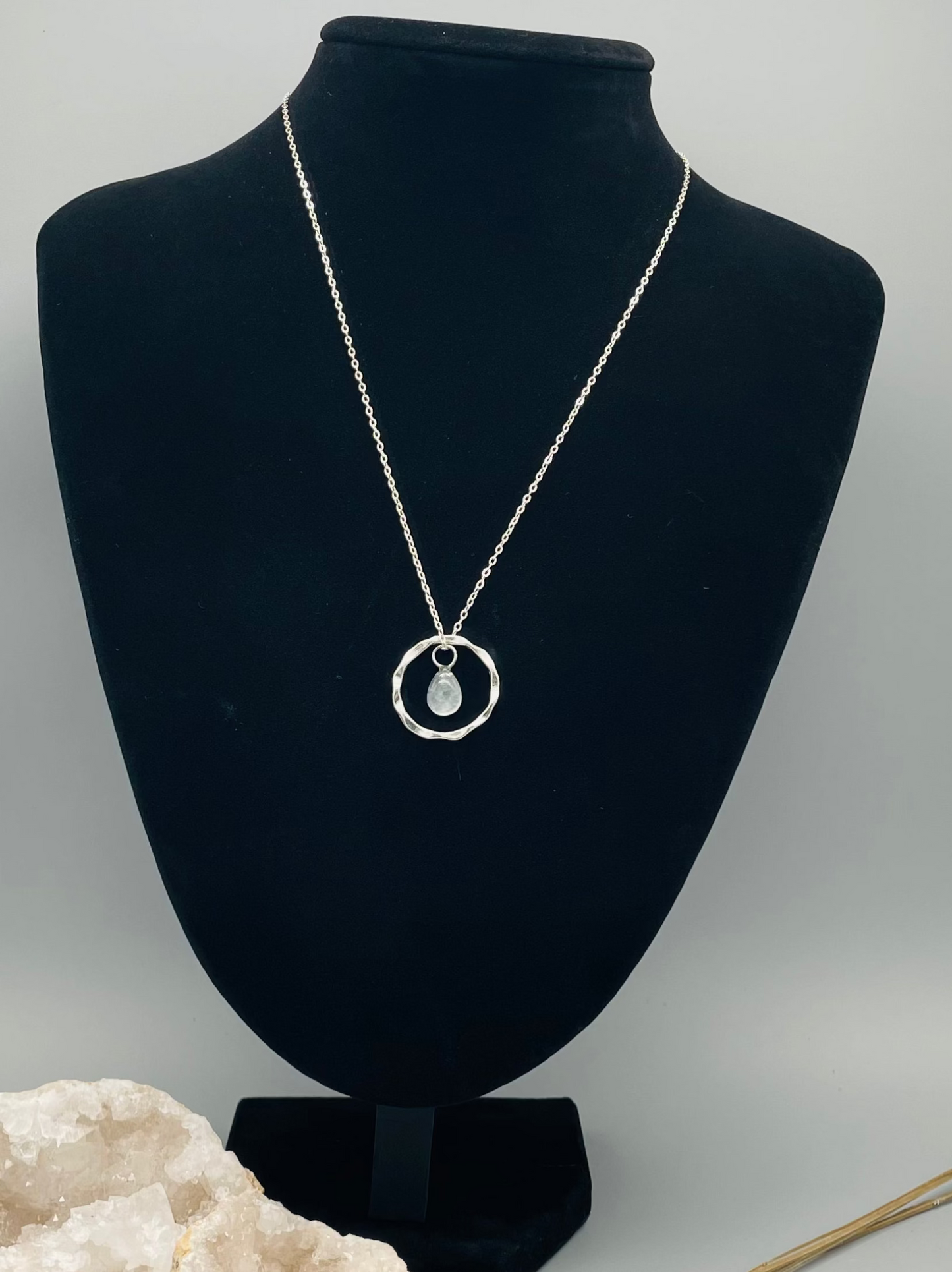 Aguamarina en Collar Ajustable de Acero Inoxidable - 50 cm