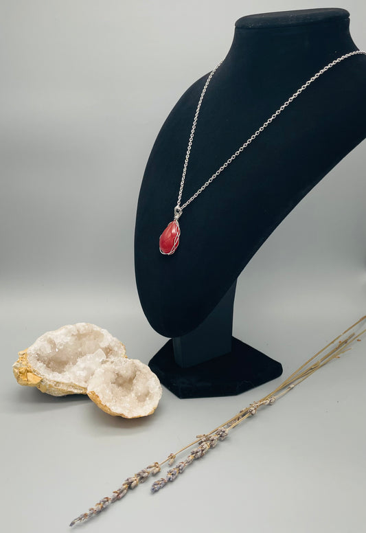 Cornalina en Collar con Alambrismo - Acero Inoxidable - 50 cm