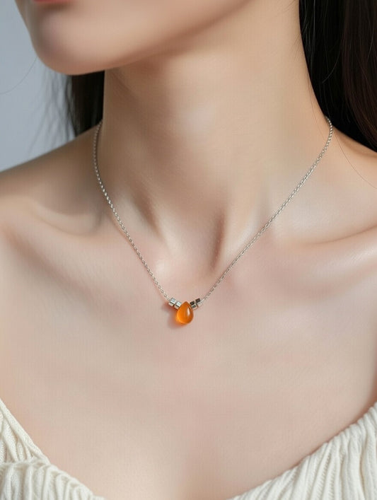 Collar Lágrima Cornalina Acero Inoxidable 50cm