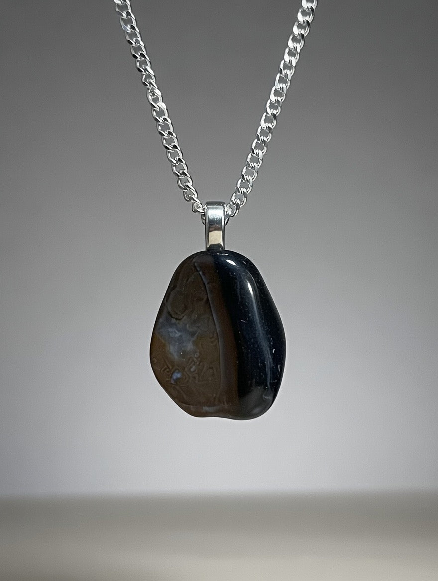 Ónice Natural en Collar - Acero Inoxidable 50cm