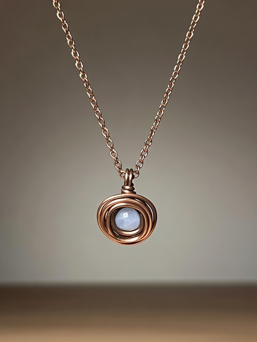 Aguamarina en Collar Envuelta en Bronce - 55cm ajustable