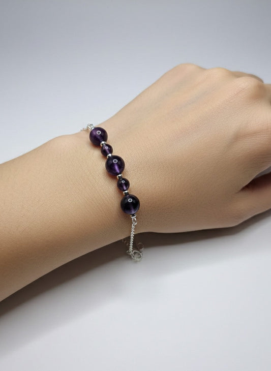 Amatista en Pulsera con Cadena de Acero Inoxidable