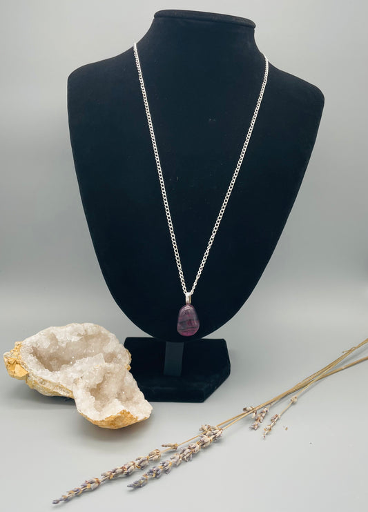 Ágata Rosa en Collar con Cadena Ajustable - Cadena de acero inoxidable de 60 cm