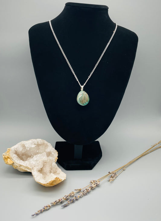 Ágata  Verde en Collar - Cadena de acero inoxidable de 50 cm