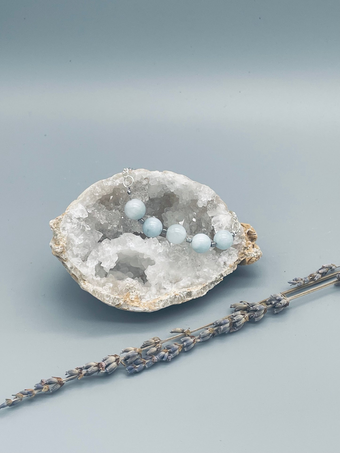 Aguamarina de cuentas en Pulsera ajustable