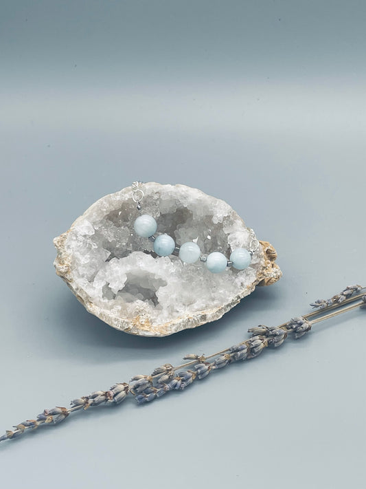 Aguamarina de cuentas en Pulsera ajustable