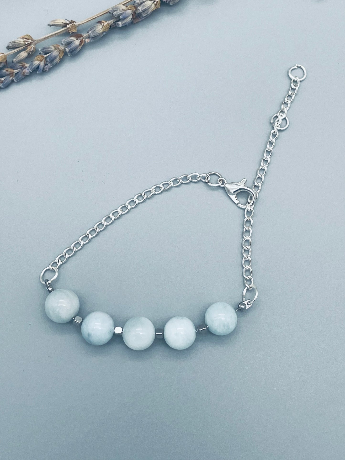 Aguamarina de cuentas en Pulsera ajustable