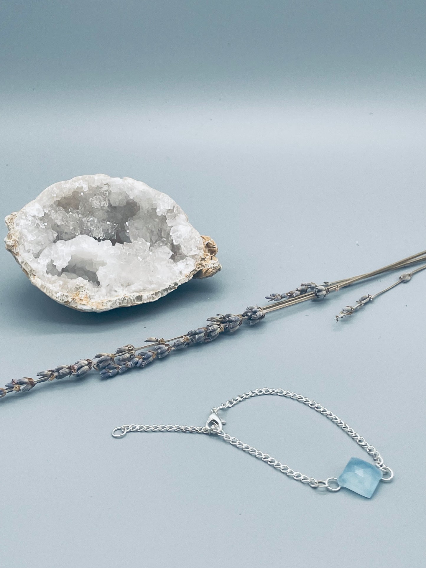 Aguamarina en Pulsera de Acero Inoxidable Ajustable