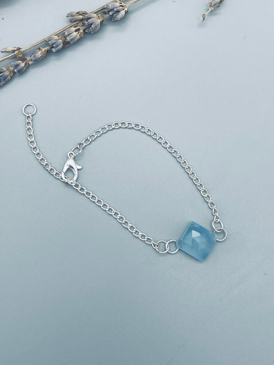 Aguamarina en Pulsera de Acero Inoxidable Ajustable