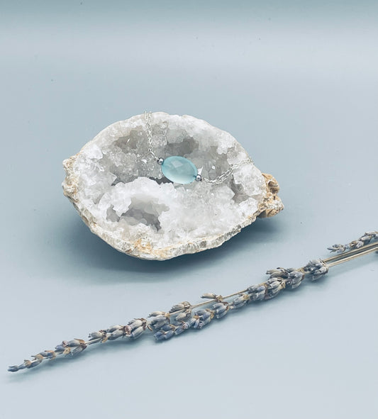 Aguamarina en Pulsera de en Acero Inoxidable Ajustable