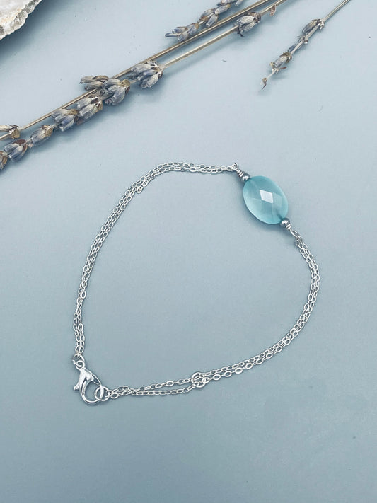 Aguamarina en Pulsera de en Acero Inoxidable Ajustable