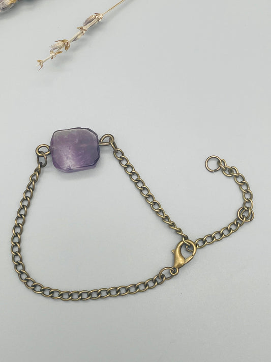 Amatista en Pulsera con Cadena de Bronce