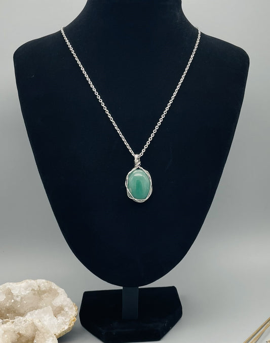 Crisoprasa en Collar - Alambrismo - Acero Inoxidable 60cm ajustable