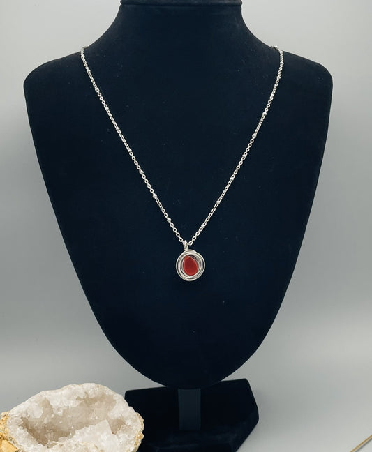 Collar Cornalina Alambrismo Acero Inoxidable 50cm