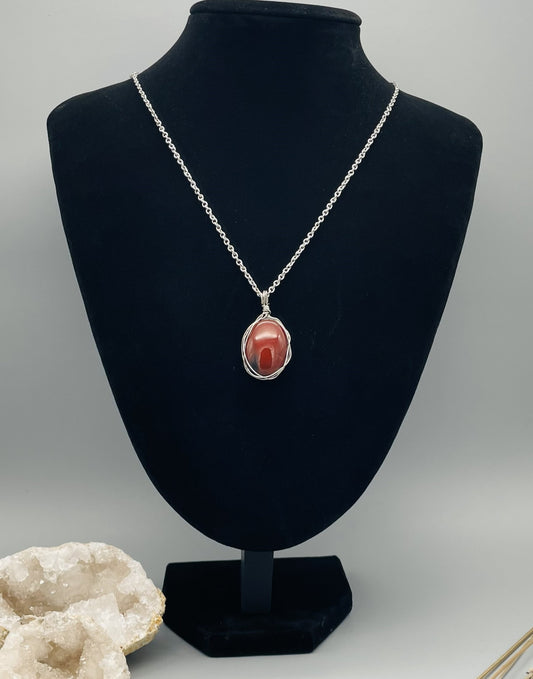 Cornalina en Collar- Alambrismo-Acero Inoxidable 60cm ajustable