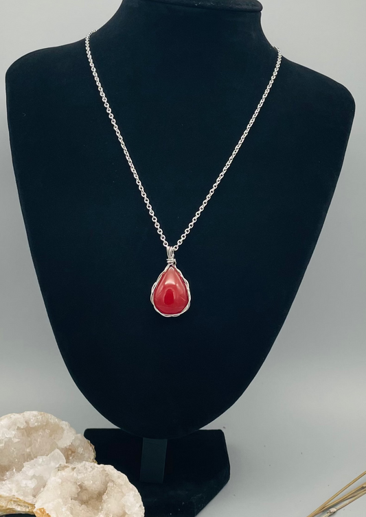 Cornalina en Collar con Alambrismo - Acero Inoxidable - 50 cm