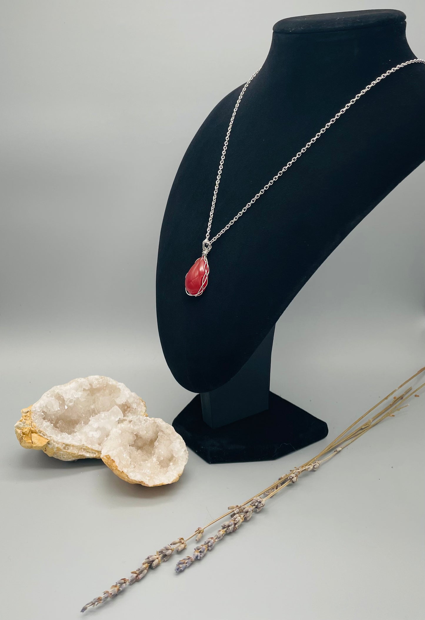 Cornalina en Collar con Alambrismo - Acero Inoxidable - 50 cm