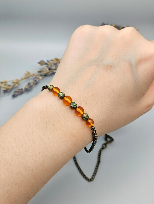 Cornalina con Esferas y Separadores de Bronce en Pulsera