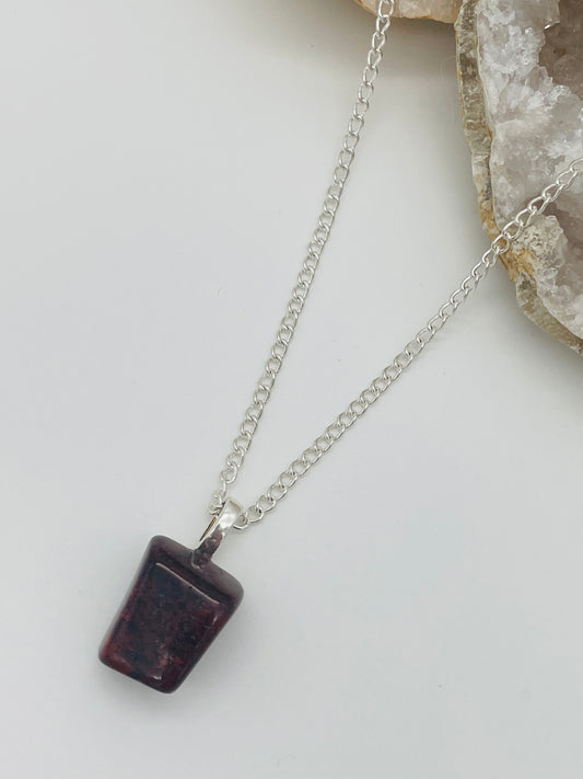 Jaspe Sardo en Collar con Cadena de Acero Inoxidable - 60cm