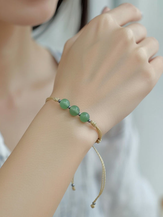 Aventurina en Pulsera  (hilo beige)- Santa Hildegarda