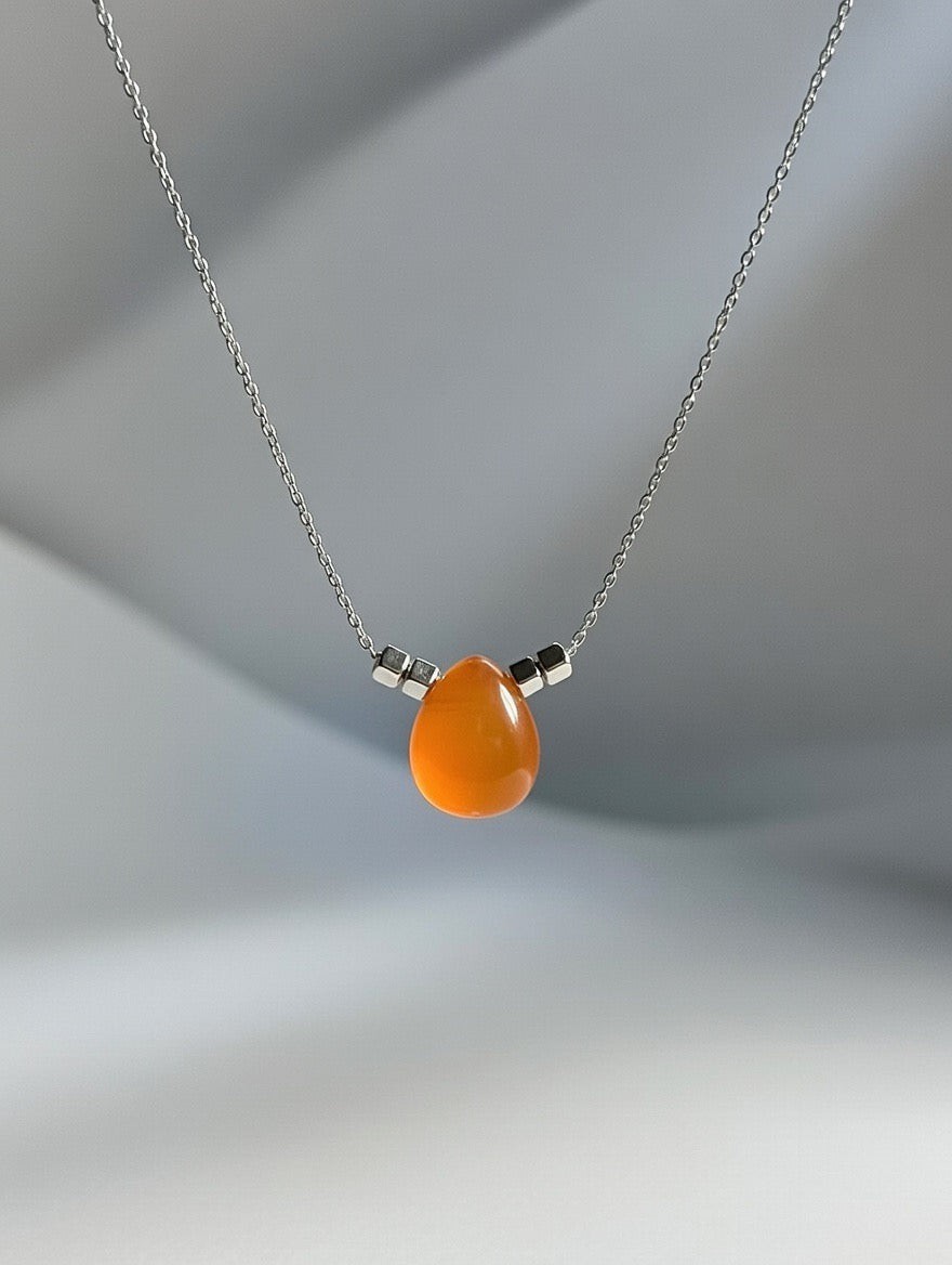 Collar Lágrima Cornalina Acero Inoxidable 50cm