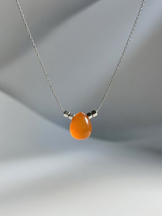 Collar Lágrima Cornalina Acero Inoxidable 50cm