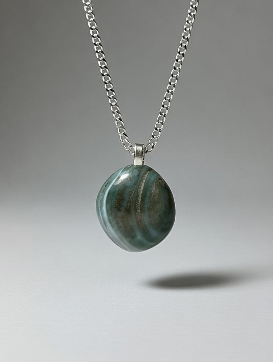 Ágata  Verde en Collar - Cadena de acero inoxidable de 50 cm