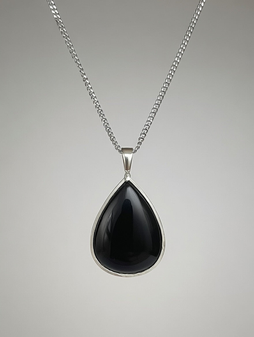 Ónice en Collar - Cabujón Forma Pera - Plata 925 65cm