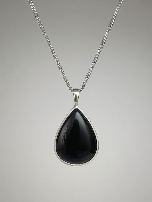 Ónice en Collar - Cabujón Forma Pera - Plata 925 65cm