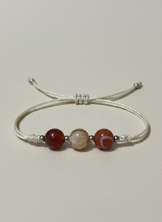 Pulsera Trinidad - Doble Hilo Encerado color beige con Sardónice