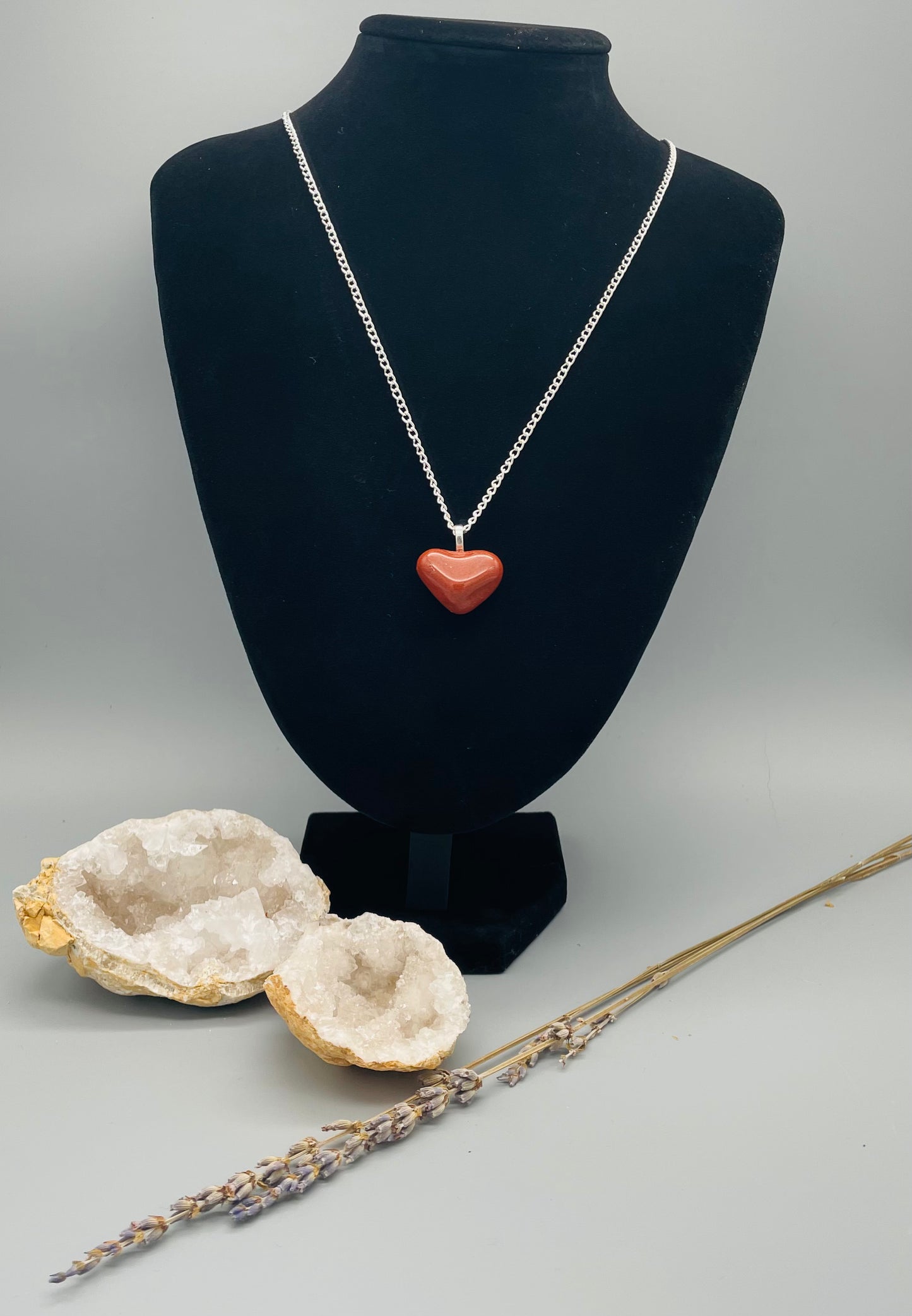 Jaspe Rojo en Collar  Cadena de acero inoxidable de 55 cm