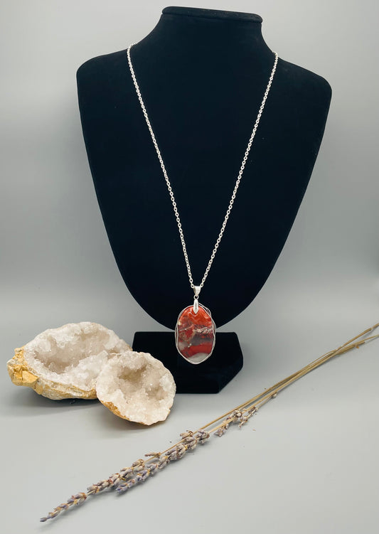 Jaspe Sardo en Collar de Acero Inoxidable - 60 cm