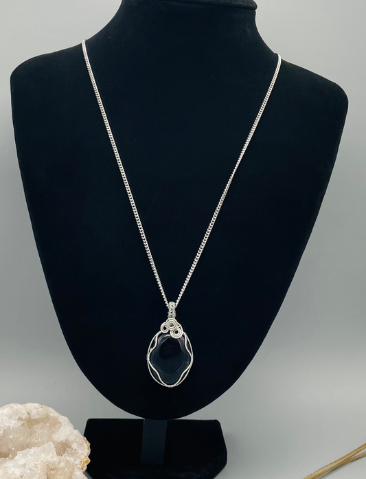 Ónice en Collar Alambrismo Acero Inoxidable 65cm