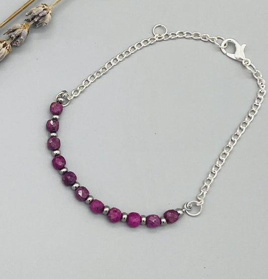 Rubí  en Pulsera 11 Cuentas Facetado Acero Inoxidable