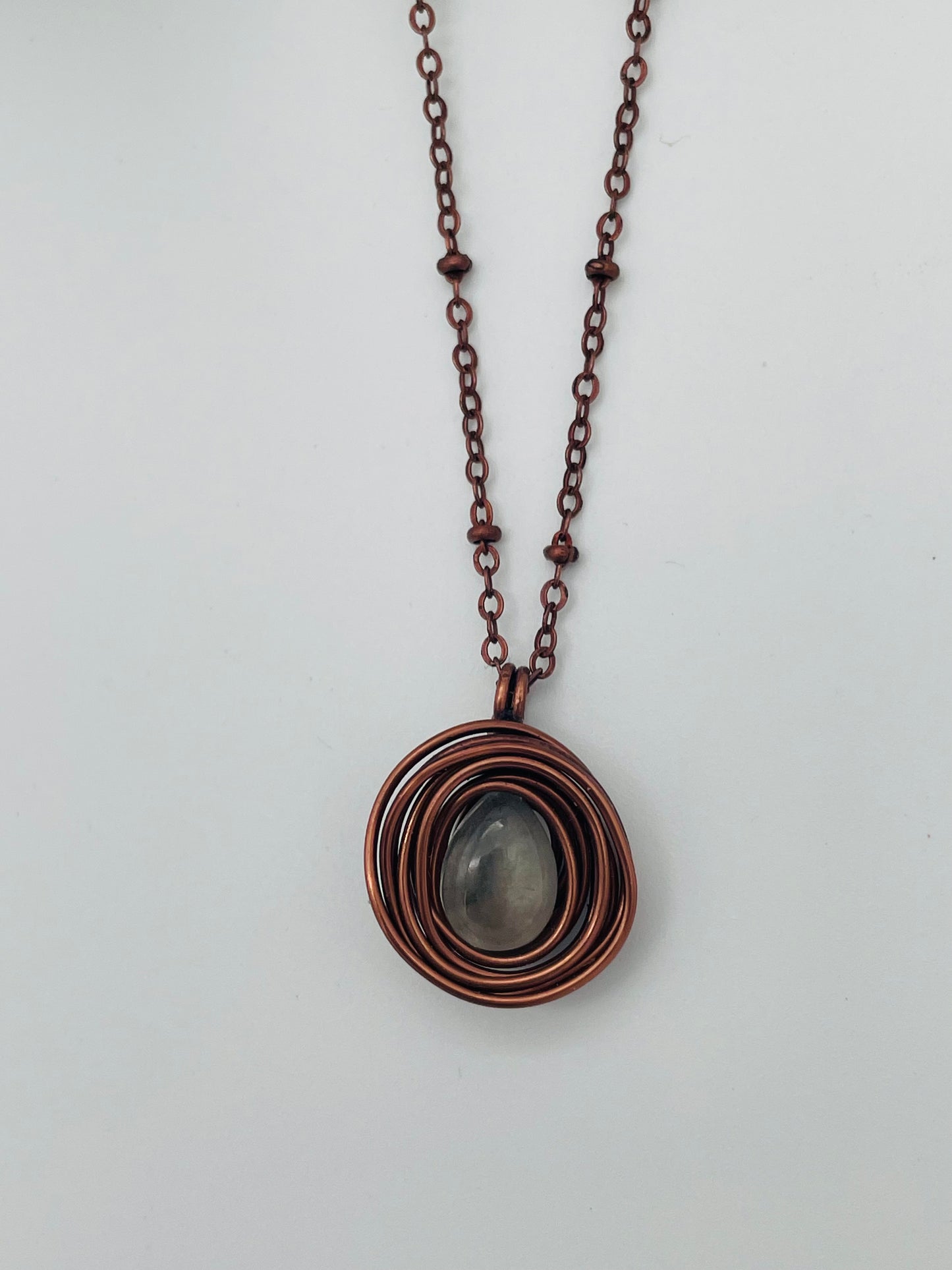 Aguamarina en Collar de con Alambrismo - Cadena Satélite de Bronce - Ajustable